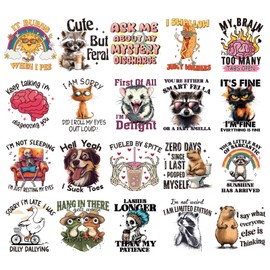 INCOK Sarcastic Quotes DTF Transfers Ready to Press - 20 Pcs Funny Iron on Patches for T-Shirts, Humorous Heat Transfer Vinyl Stickers, Iron on Decals for Clothes Bag Hat DIY Craft Decor