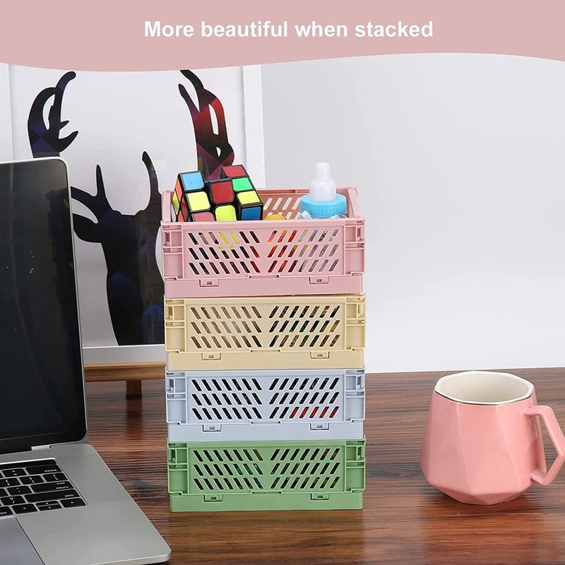 Pack of 6 Small Plastic Folding Boxes, 15 x 10