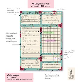 Daily Planner Pad 100 Sheets (Thicker Pages 90gsm) Things to Do Today Notepad to Do List Daily Time Schedule Deskpad Undated Daily Task Checklist Floral Stationery