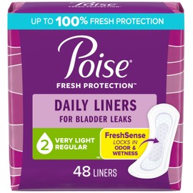 Poise Poise Daily Liners, Incontinence Panty Liners, 2 Drop Very Light Absorbency, Regular Length, 48 Count of Pantiliners, Packaging May Vary
