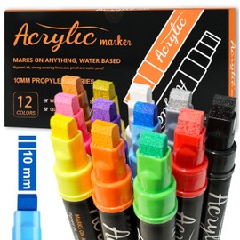 AOKELEON 12 Colors Jumbo Paint Markers, 10mm Jumbo Felt Tip, Acrylic Paint Pens for Rock Painting, Canvas，Poster，Stone，Ceramic, Glass, Wood, Plastic