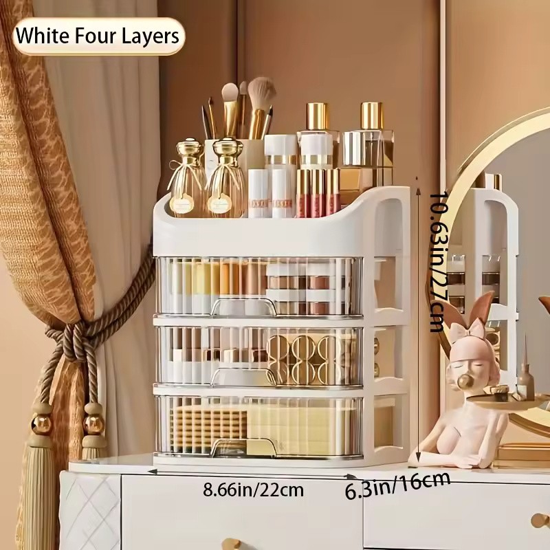 2-Layer Cosmetic Storage Box with Transparent Drawer