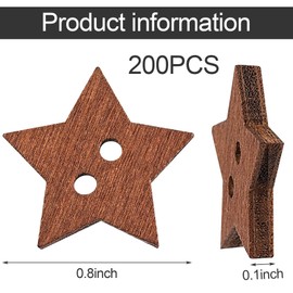 PAGOW 200 PCS Wooden Stars Buttons, 2 Holes Sewing Scrapbooking Craft Small Button Decoration for Art DIY Projects (0.8inch in Diameter, 0.1inch in Thickness)