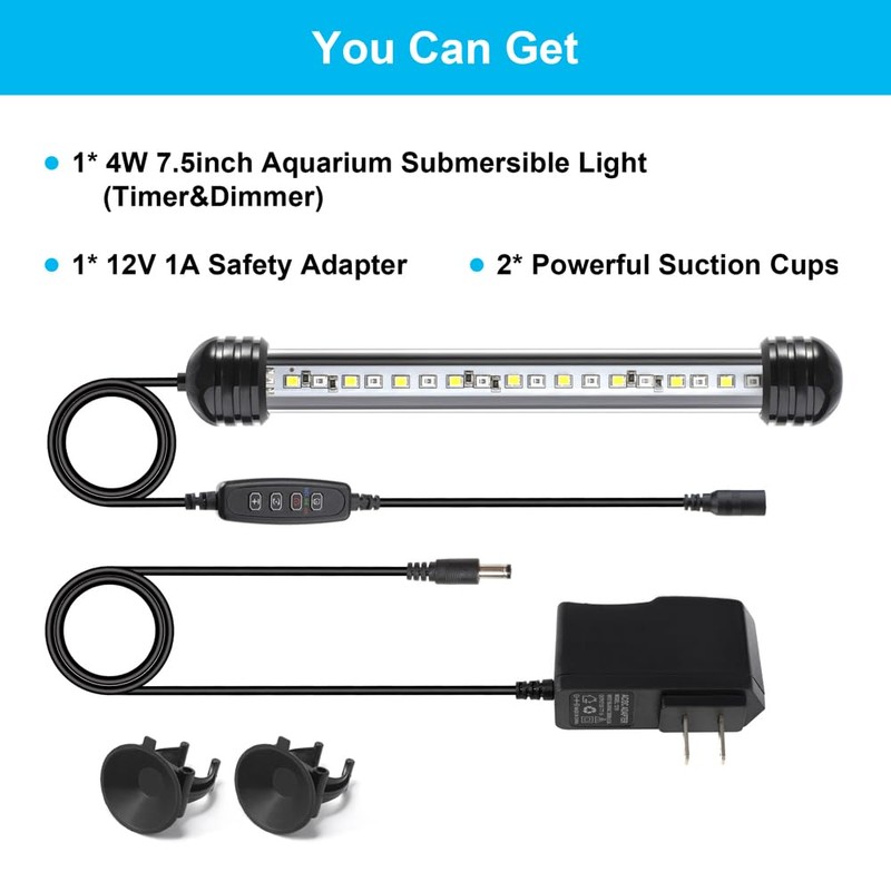 DaToo 4W 7.5inch Submersible Aquarium Light Underwater Fish Tank Light