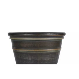Grosfillex 15" Light Bronze Matte Resin Round Planter Patio Outdoor Flower Herbs Planter