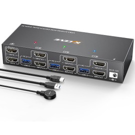 KVM Switch 2 Monitors 3 PC HDMI, KCEVE 4K@60Hz Dual Monitor USB 3.0 KVM Switch with EDID Emulator, Supports Copy and Extended Display, for 3 Computers Share 2 Displays