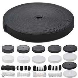 Roban Fashion 25 metres, white, black rubber band, width 5, 10, 12, 15, 20, 25, 30, 35, 40, 45, 50 mm.
