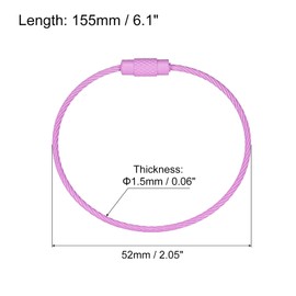 QUARKZMAN Pack of 4 Cable Key Rings 6 Inches (155 mm) Wire Key Ring Twist Loops for Lanyards Luggage Tag Purple
