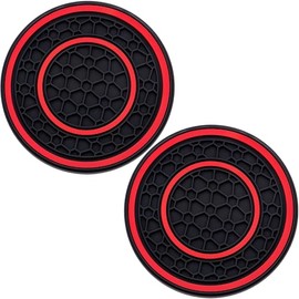 MEAJOO 2 Pack Car Drink Cup Coaster – 2.75 Inch Anti-Slip Silicone Mat, Secures Beverages in Place – Trendy Auto Accessory for Women & Girls (Black & Red)