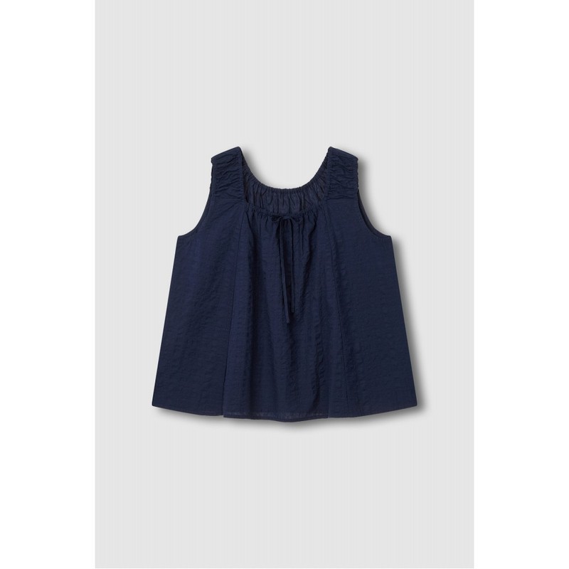JAJU/자주 Women's Soft Seersucker Sleeveless Pajama Shirt_Navy