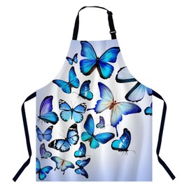 Xuwenz Blue Butterflies Art Chefs Apron, Cooking and Baking Apron for Men and Women, Kitchen Apron, Butchers Apron, BBQ & Catering Bibs