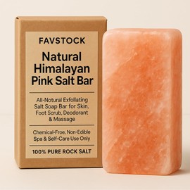 FAVSTOCK Natural Himalayan Pink Salt Bar – All-Natural Exfoliating Salt Soap Bar for Skin, Foot Scrub, Deodorant & Massage – Chemical-Free, Non-Edible, Spa & Self-Care Use Only – 100% Pure Rock Salt