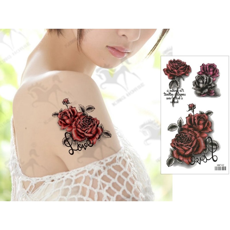 KING HORSE 3D Hm742 Tattoo Stickers, Rose Letters, Regular Size,