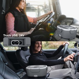 Electric Lunch Box for Adults - 80W Fast Heated Lunch Box for Men&Women with Dual 1.5L Stainless Steel Containers Fast Heating Portable Food Warmer for Car&Truck lonchera eléctrica portátil