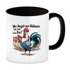 speecheese Wer Angst vor Hühnern hat, hat keine Eier! Kaffeebecher in schwarz Lustiger Spruch für Büro oder Zuhause