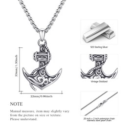 Viking Anchor Pendant Necklace S925 Sterling Silver Pirate Cross Rope Boat Retro Vintage Nautical Navy Sailor Amulet Men Women Jewelry