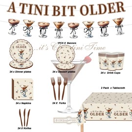 Martini Bow Party Plates Supplies, A Tini Bit Older Party Tableware Espresso Martini Cocktail Coffee Decorations Disposable Paper Plates Napkin Fork for Bar Party Birthday, Serves 24