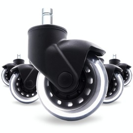 BF BRIGHTFIELD Office Chair Caster Wheels Set of 5 Swivel Vertical Axle Heavy Duty & Safe for All Floors Including Hardwood 3" Rubber Replacement for Desk Floor Mats