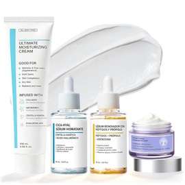 Kit de Skincare Facial 4 en 1 con Crema para Cuello Crema Hidratante de Niacinamida y Sueros de Centella Asiática y Péptidos de Propóleo