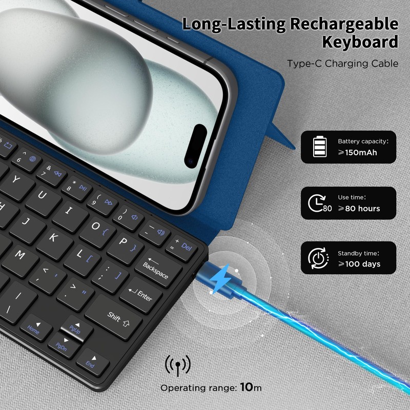 CACOE Mobilephone Mini Bluetooth Keyboard, Ultra-Thin, Portable and Foldable, Dual-Channel,