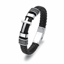 Minicremation Cross Cremation Urn Bracelet for Ashes Genuine Leather Memorial Ash Jewellery Urn Bangles Locket Keepsake Bracelet for Men, Stainless Steel