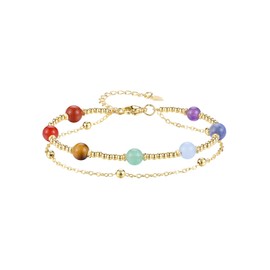 Jovivi Healing Crystal Chakra Gold Beaded Bracelets For Women,Natural 7 Chakra Stone Adjustable Layered Bracelet for Jewellery Womens Gifts for Birthday