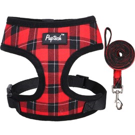 PUPTECK Dog Harness and Leash Set for Small Medium Dogs No Pull, Soft Mesh Adjustable Puppy Cat Harness Reflective at Night, Plaid Red, XS