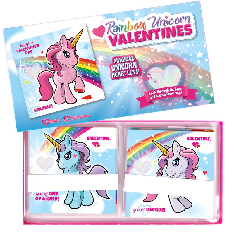 Kangaroo 28pk Rainbow Unicorn Valentine's Day Cards with Envelopes, Girls