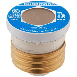 Bussmann TL-15 Medium Duty Time Delay Plug Fuse, 125 Vac, 15 A, 10 Ka