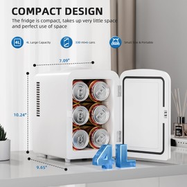 Electactic Compact Refrigerator, Portable Mini Fridge, Skin Care 4L Capacity/6 Cans, for Bedroom, Car, Office & Dorm, Small Cooler for Cosmetics, Beverage and Food, White