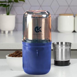 COOLKITS Coffee Grinder [ 170g / 5.7 OZ ], Shockproof Herb & Spice Grinder in Blue Color, with 304 Stainless Steel Removable Bowl and Sharp Blades, Espresso, Fast and Reliable. (Blue)