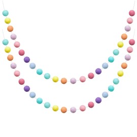 Qaestuan Pack of 2 Pompom Garland, Felt Balls, Pastel, Colourful Felt Balls Garlands with 60 Pieces Pompom, Multi-Purpose Felt Ball Garland, Wool Felt Ball Garland, for Baby Bed Decoration, Birthday