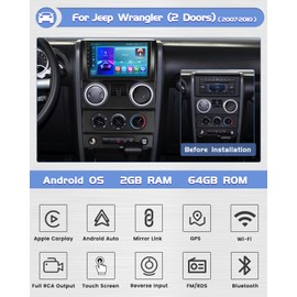 Roinvou [2G+64G] Car Radio for Jeep Wrangler (2 Doors) 2007-2010 with Wireless Carplay/Android Auto, 9 Inch Android 13 IPS Touch Screen Car Stereo, Bluetooth, GPS Navi, WiFi, SWC, 28UI, DSP