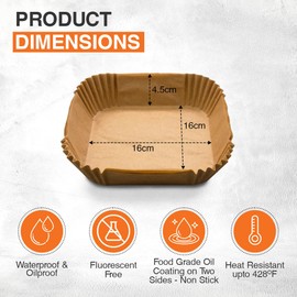 ANSIO Air Fryer Paper Liners – 200 PCS Square Disposable Liners, 16cm x 16cm x 4.5cm Inner Fit for COSORI, Ninja, Tower Air Fryers – Pack of 200