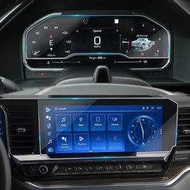 VEIROOM 2 Pack Screen Protector For Chevy Silverado 1500 & GMC Sierra 1500 2022-2025,13.4" Navigation + 12.3" Gauge Tempered Glass Film For Chevy Silverado 2500HD 3500HD Accessories