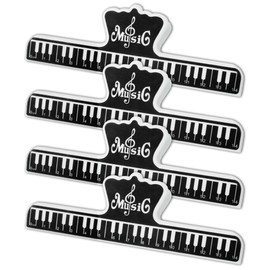 Set of 4 Music Score Clips, Piano, Guitar, Book, Music Score Pages, Memo Clips, Music Notes, Music Goods, Accessories, Plastic (Black)