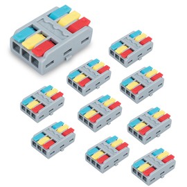 Innfeeltech 10 Pcs Connecting Ternimal, 3 In 3 Out Connection Clamp,with Lever, Cable Connectors with 0.2-4 mm² Conductor Clamp For DIY Projects