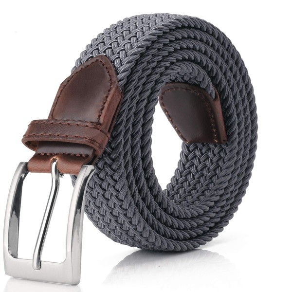 Fairwin Men's Elastic, Stretchy, Braided Fabric Belt, gray