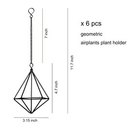 ZOOELAY Air Plants Hanging Holders Indoor Small Metal Airplants Rack Hanger Himmeli Geometric Planter Tillandsia Air Ferns Display with Chains 6 Pcs Black Diamond Shape …