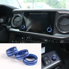 HAGEZA Fit forToyot-a Tacoma SR5 TRD 2015-2023， Alloy Auto Rearview Mirror Adjust Volume Knob Trim，Car Control Button Decoration Cover (Blue)