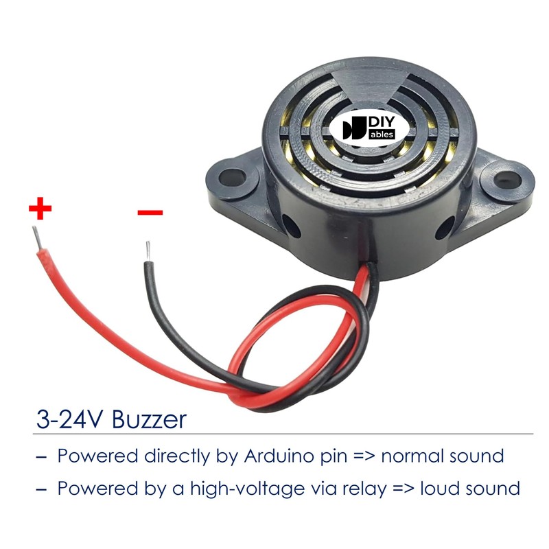 DIYables 12V, 3-24V Active Piezoelectric Buzzer for Arduino, ESP32, ESP8266,