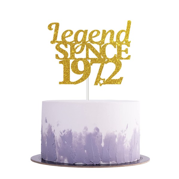 Aonbon Gold Glitter Legend Since 1972 Cake Topper - 50th Birthday Cake Topper, Women / Men's 50th Birthday Party Decorations, 50th Birthday Sign (1972)