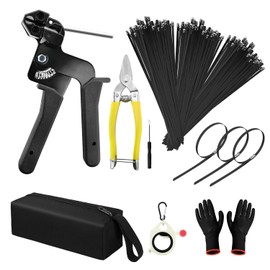 Metal Zip Ties with Stainless Steel Cable Tie Gun, Special Tool For Fastening and Cutting Steel Zip Ties, 150 Pcs Black 11.8in Uv Resistant chain link fence Parts For Fence Exhaust Pipe Outdoor