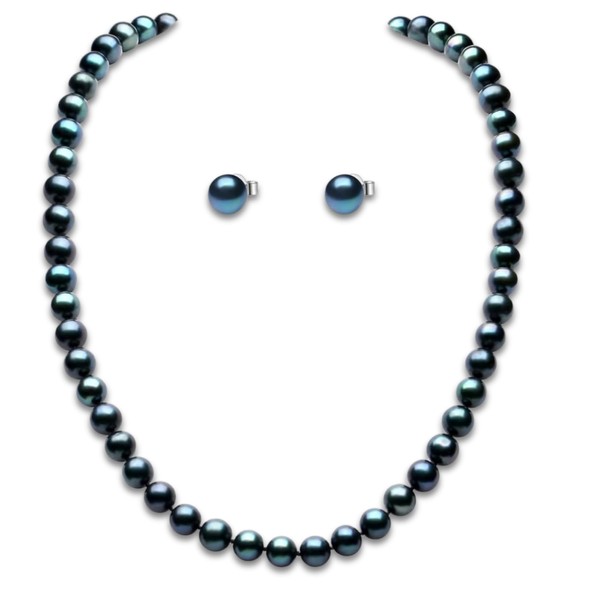 Exquisite Black Sea Water Pearl Necklace & Stud Earrings Set