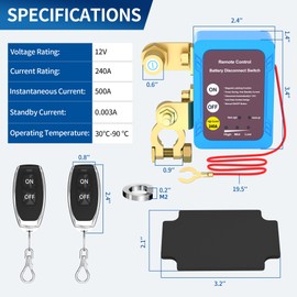 RVBOATPAT Remote Battery Disconnect Switch 12V 240A Kill Switch Automatic Power Shut Off Switch Remote Control Switch for Auto Car Truck Boat