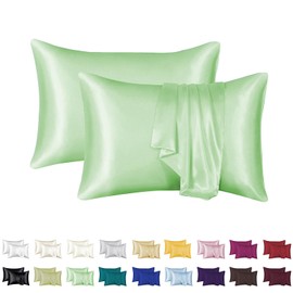 Luxurious Silky Satin Pillowcase for Hair and Skin - Set of 2 - Vegan Friendly - Standard Size - Silk Satin - Super Soft and Smooth, Cooling - Vegan (Apple)