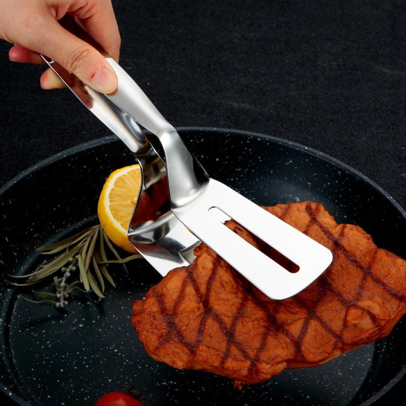 Stainless Steel Grill Tongs Spatula,Double-Sided Multipurpose Cooking Tool for BBQ,