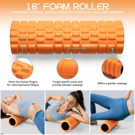 Krightlink 5 in 1 Foam Roller High Density Foam Roller Set for Deep Tissue Muscle Massage, 18" Trigger Point Fitness Exercise Massage Roller, Self-Myofascial Release for Whole Body (Orange)