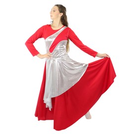 Danzcue Women’s Worship Asymmetrical Dance Sleeveless Tunic Praise Dance Overlaysfor Women (Dress Not Included), Scarlet Silver, XX-Large-3X-Large