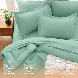 JOLLYVOGUE 11 Pieces Queen Comforter Set, Reversible Bed in a Bag Queen Size, All Season Bedding Set with Soft Ripple Green Comforter, Flat Sheets, Fitted Sheets, Pillowcases & Shams